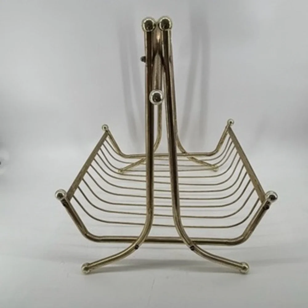 Vintage Mid Century Modern Gold Wire Magazine Rack Brass Tone Record Holder MCM